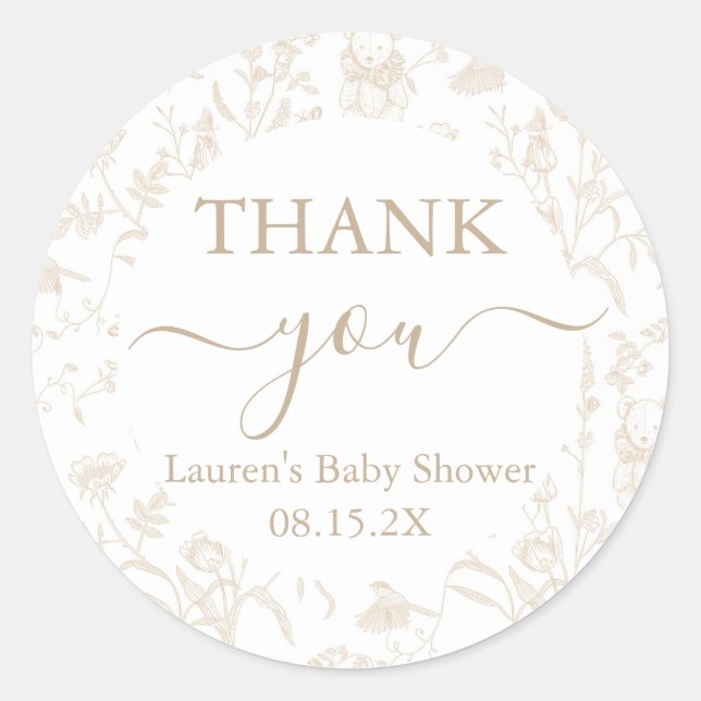 Sticker Rond Baby shower d'ours en toile neutre (Devant)