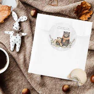 Sticker Rond Baby shower d'ours forestier d'automne