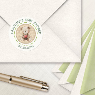 Sticker Rond Baby Shower d'Ours Né Localement