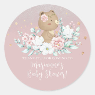 Sticker Rond Baby shower d'ours Parties scintillant florale bou