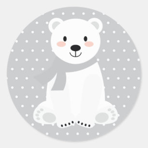 Sticker Rond Baby shower d'ours polaire gris
