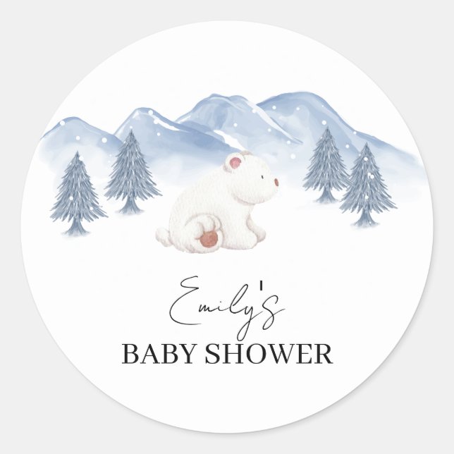 Sticker Rond Baby shower d'ours polaire hivernal neutre selon l (Devant)