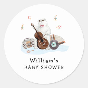 Sticker Rond Baby shower d'ours polaire musicien mignon