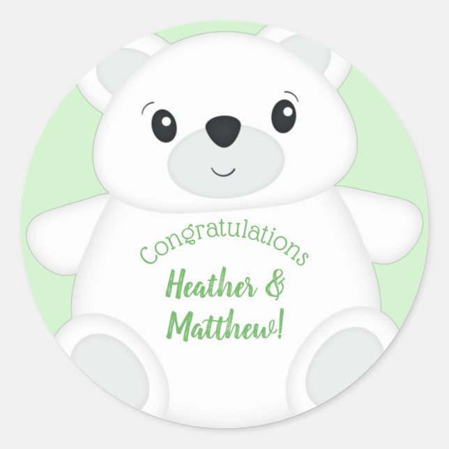 Sticker Rond Baby shower d'ours polaire vert (Devant)