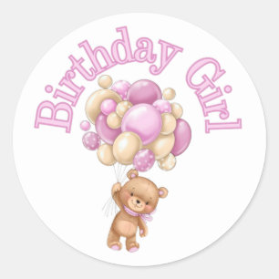 Sticker Rond Baby shower d'ours pour fille d'anniversaire