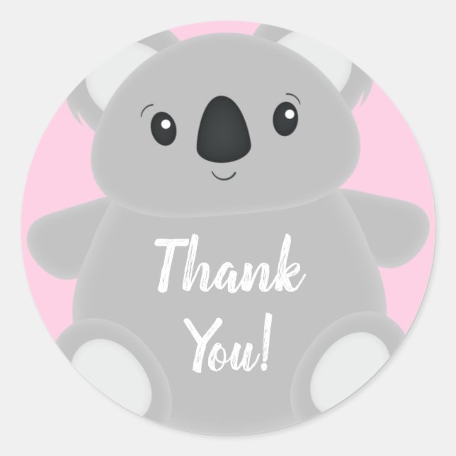 Sticker Rond Baby shower d'ours rose Koala (Devant)