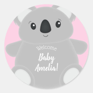 Sticker Rond Baby shower d'ours rose Koala