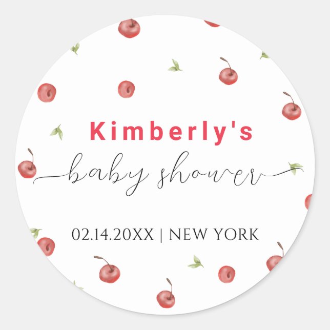 Sticker Rond Baby shower doux cerise d'aquarelle de printemps (Devant)