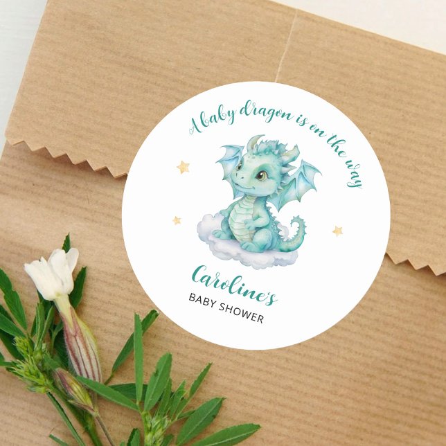 Sticker Rond Baby-Shower Dragon Mignon (Créateur téléchargé)