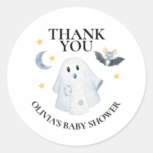 Sticker Rond Baby shower du Citrouille fantôme d'Halloween Litt