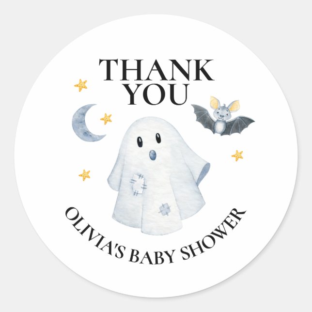 Sticker Rond Baby shower du Citrouille fantôme d'Halloween Litt (Devant)