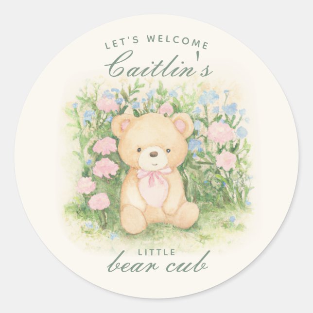 Sticker Rond Baby shower du jardin Teddy Bear (Devant)
