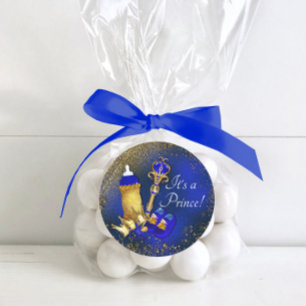 Sticker Rond Baby Shower du Petit Prince Bleu Royal Or