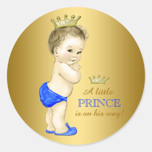 Sticker Rond Baby Shower du Prince Bleu et Or