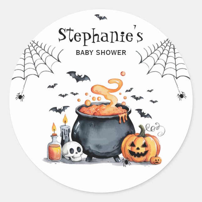 Sticker Rond Baby shower Éffrayant tendance d'Halloween (Devant)