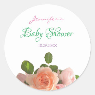 Sticker Rond Baby shower Élégant Aquarelle manuscrite Florale