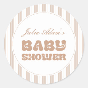 Sticker Rond Baby Shower élégant Choco Brun motif rayé