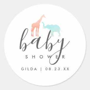 Sticker Rond Baby Shower élégant girafe éléphant