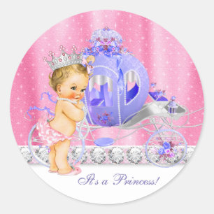Sticker Rond Baby-Shower élégant rose et violet pour princesse