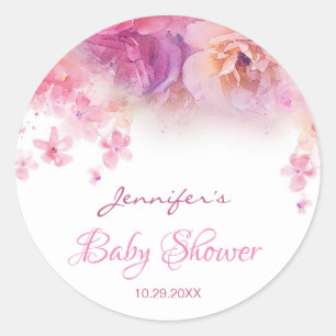 Sticker Rond Baby shower Élégant Script main Aquarelle Fleurs