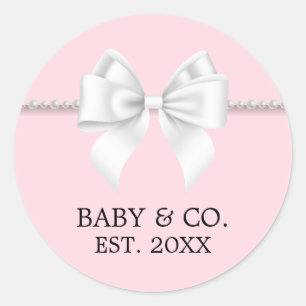 Sticker Rond Baby Shower Élégant sur le Thème Rose Pâle de Tiff