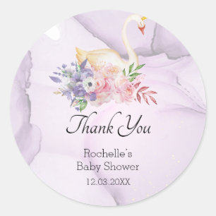 Sticker Rond Baby shower Elegant Swan Merci aquarelle