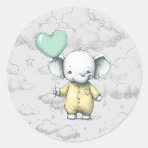 Sticker Rond Baby shower éléphant