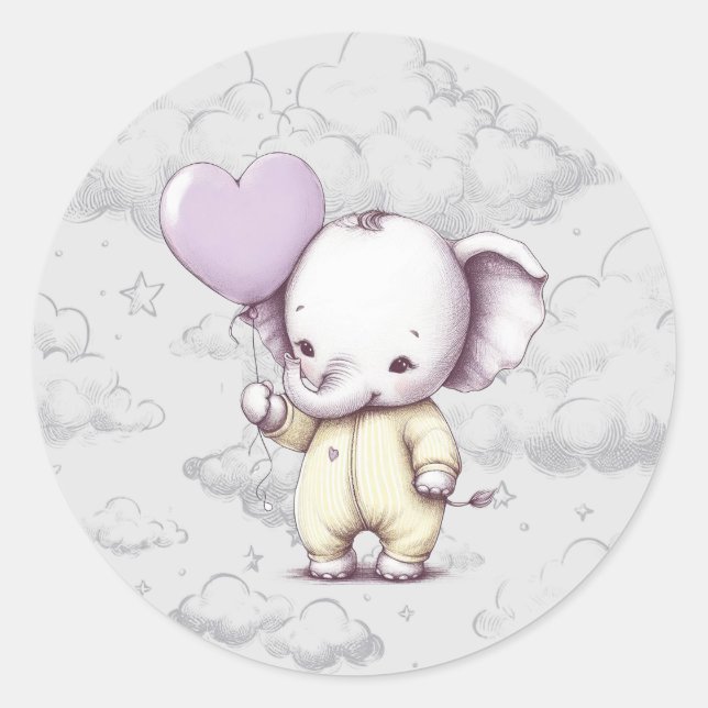 Sticker Rond Baby shower éléphant (Devant)