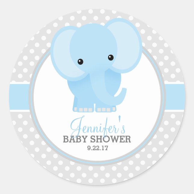 Sticker Rond Baby shower Eléphant bébé (bleu) (Devant)