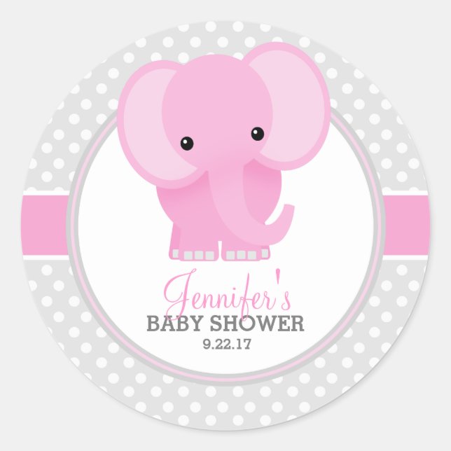 Sticker Rond Baby shower Eléphant bébé (rose) (Devant)