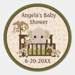 Sticker Rond Baby shower éléphant blanc étiquettes/phoques NALI