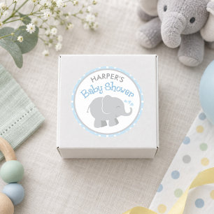Sticker Rond Baby Shower Eléphant Bleu et Gris
