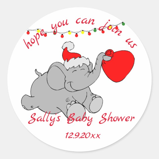 Sticker Rond Baby shower Eléphant de Père Noël (Devant)
