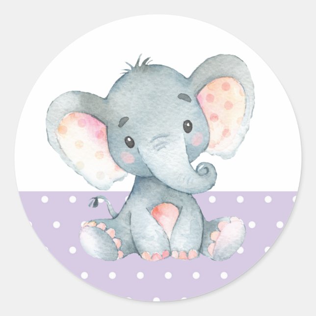Sticker Rond Baby Shower éléphant fille Violet (Devant)
