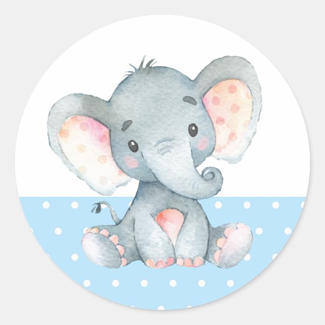 Sticker Rond Baby shower éléphant garçon bleu (Devant)