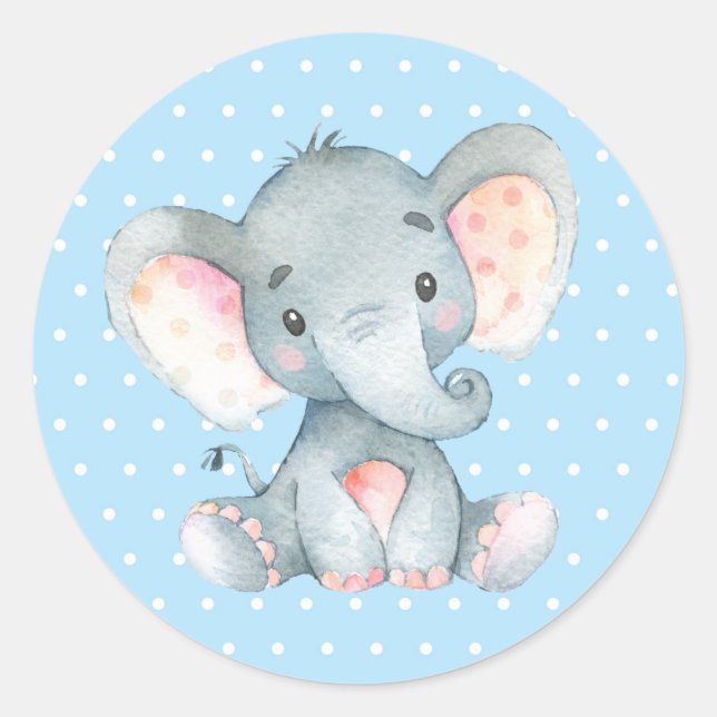Sticker Rond Baby-Shower Éléphant Garçon Bleu (Devant)