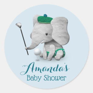 Sticker Rond Baby shower Elephant Golf Boy Cute