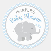 Baby Shower Eléphant Gris Chevron Bleu