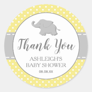 Sticker Rond Baby Shower éléphant jaune à pois