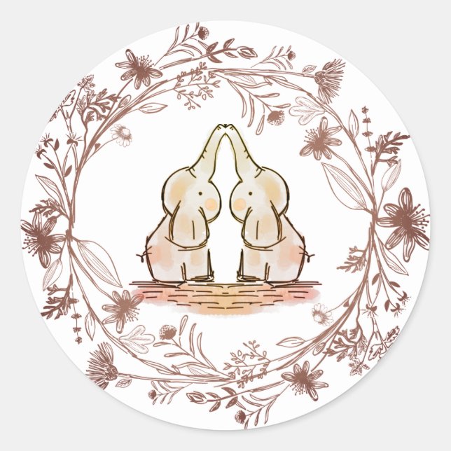Sticker Rond Baby shower Eléphant Jumeaux (Devant)