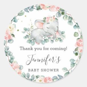 Sticker Rond Baby shower éléphant Merci de verdure fleurie