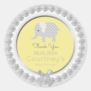Sticker Rond Baby shower éléphant Merci gris jaune Favor