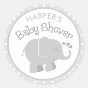 Sticker Rond Baby shower éléphant moderne gris et blanc