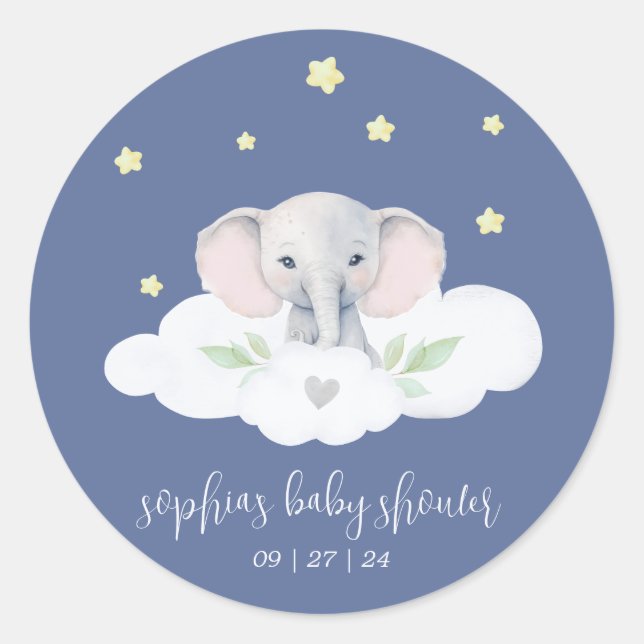 Sticker Rond Baby shower éléphant Petit Arachide bleu (Devant)