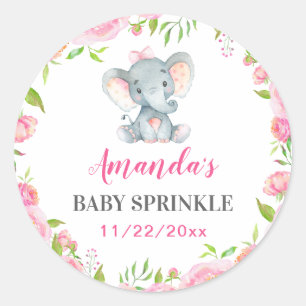 Sticker Rond Baby shower Eléphant Petit Arachide Fille Sprinké
