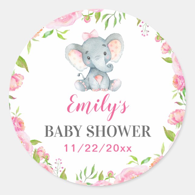 Sticker Rond Baby shower Eléphant Petit Arachide Fille Sprinké (Devant)