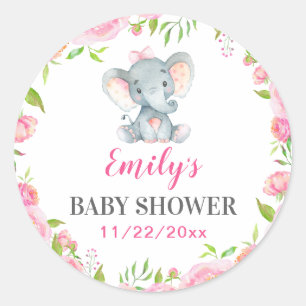 Sticker Rond Baby shower Eléphant Petit Arachide Fille Sprinké