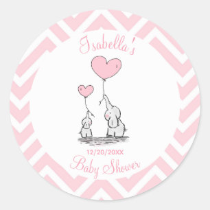 Sticker Rond Baby-Shower Éléphant Rose Pastel
