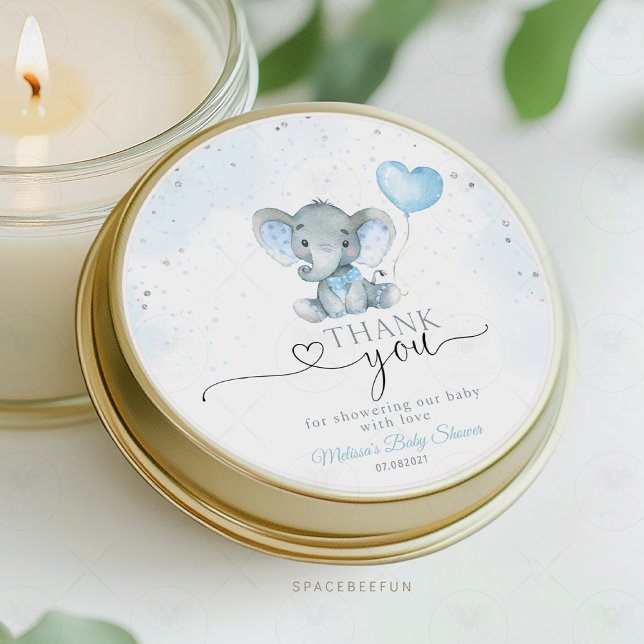 Sticker Rond Baby shower Elephant Safari (Elephant Safari, Baby Shower, Sticker, Thank You, Safari Theme, Elephant Thank You, Baby Shower Favo)