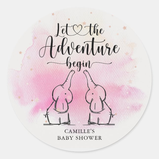 Sticker Rond Baby shower Eléphants jumeaux (Devant)